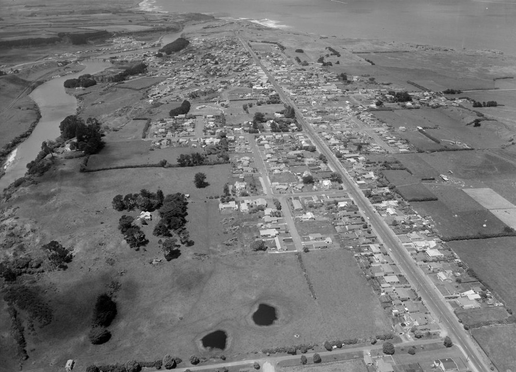 Aerial view of Egmont Street (4 December 1975). Whites Aviation. Collection of Alexander Turnbull Library (WA-72829-G).