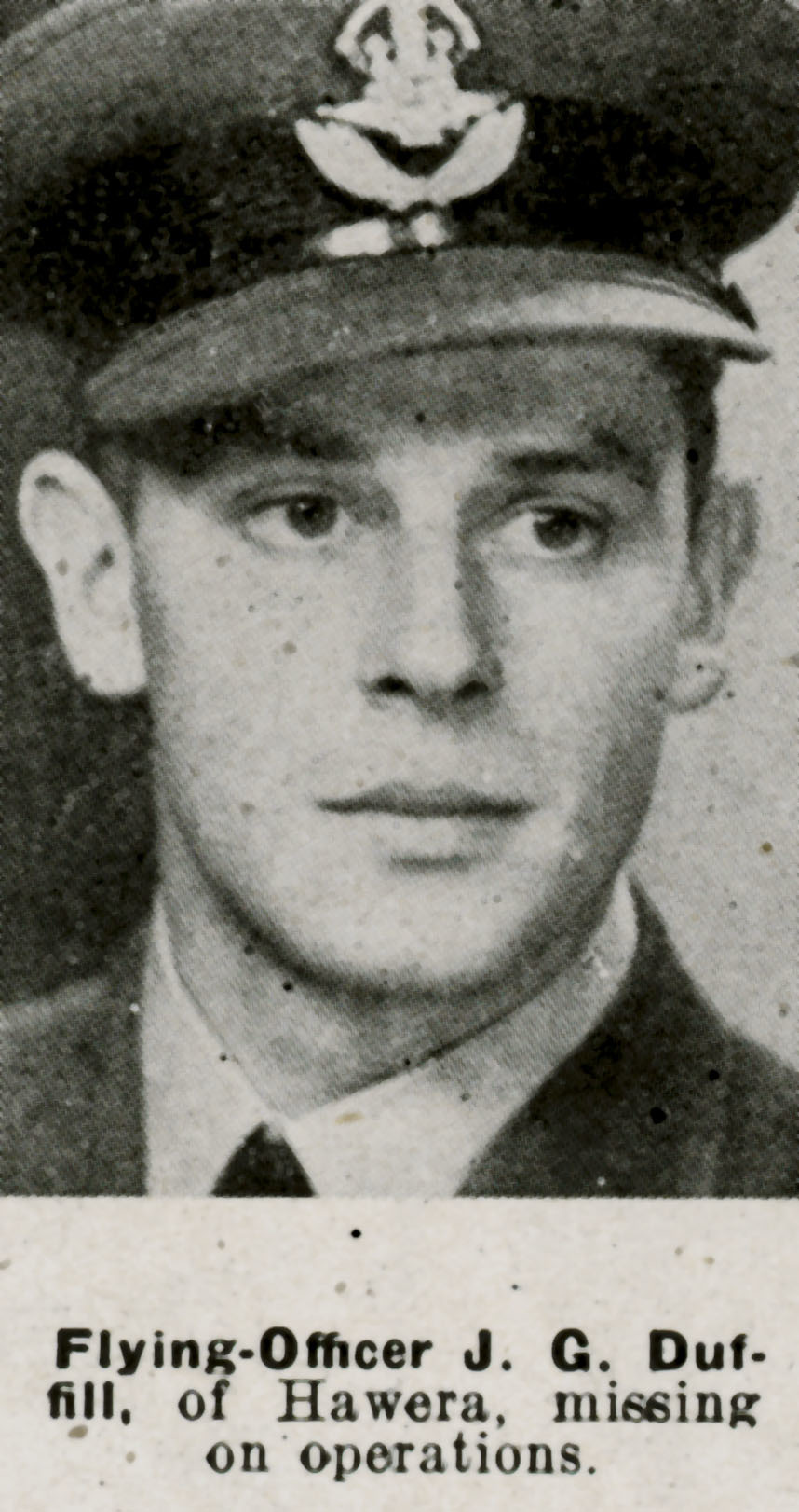 Flying Officer J.G. Duffill of Hawera missing on operations (Auckland Weekly News 31 March 1943).