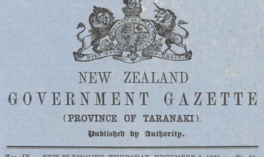 New Zealand Government Gazette Province of Taranaki title page Vol.IX No.25 5 December 1861