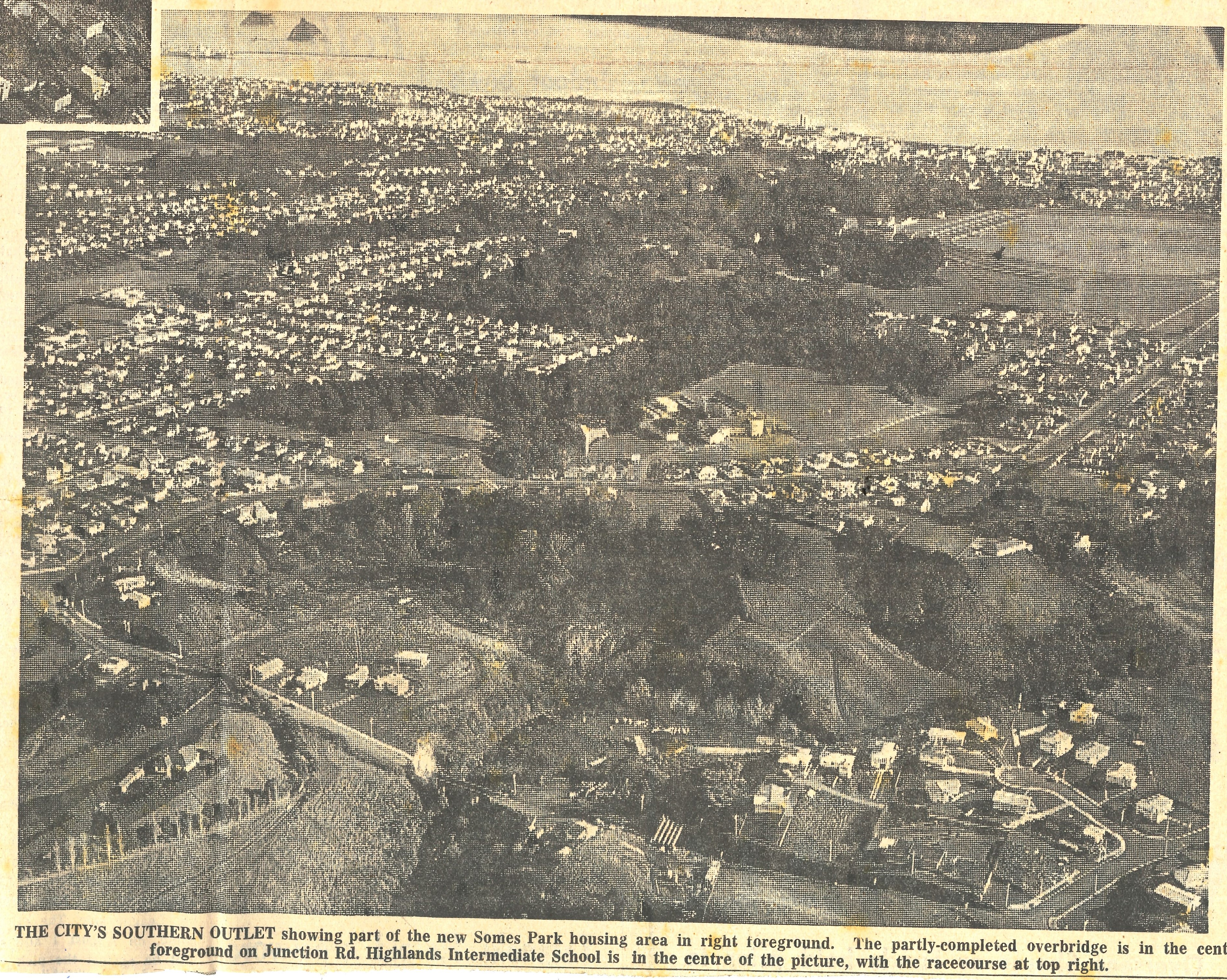 The city's southern outlet showing part of the new Somes Park housing Area (Taranaki Herald 19 June 1965)