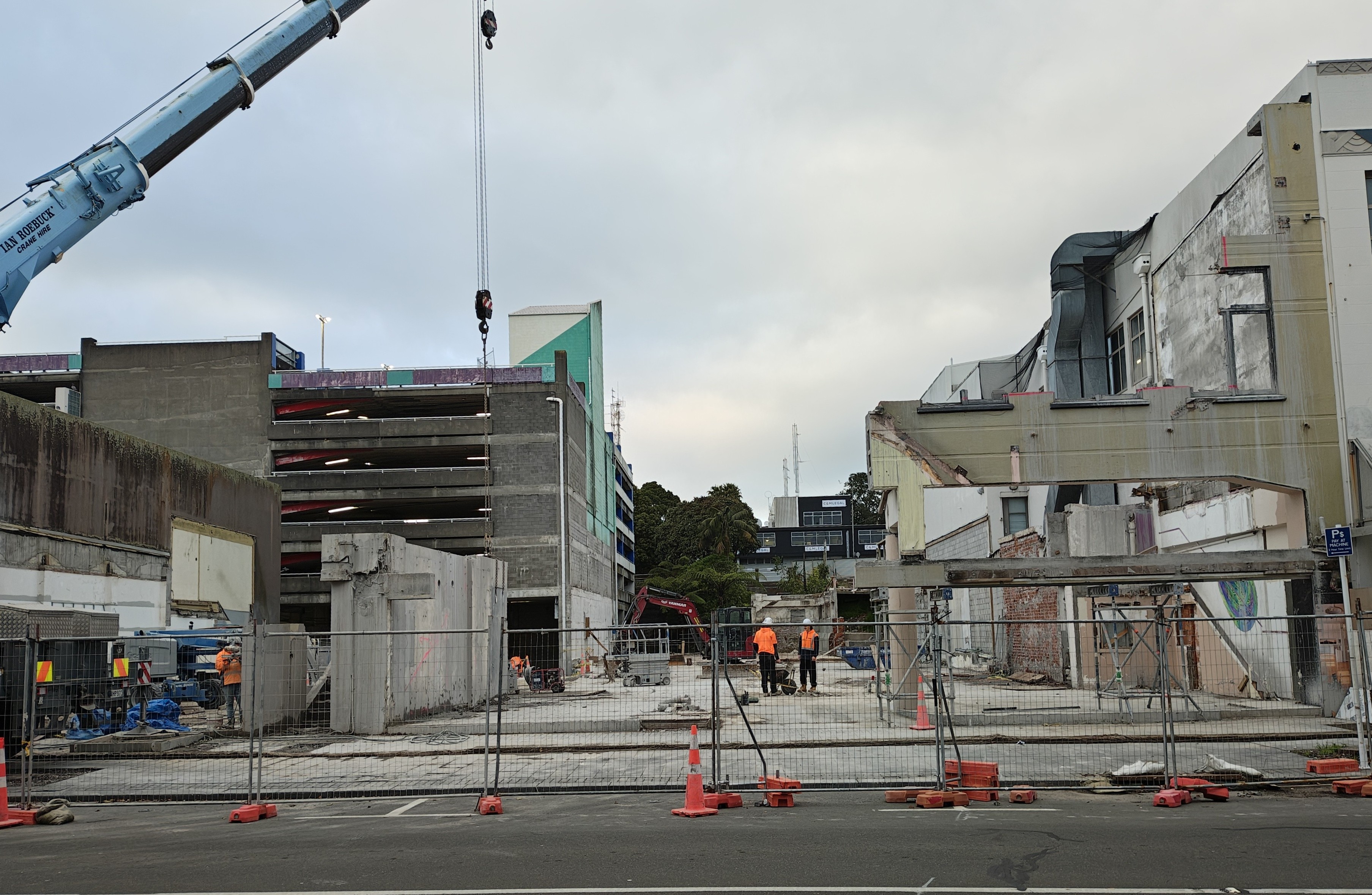 Metro Plaza demolition site looking south from Devon Street (17 July 2026). Rachel Sonius. New Plymouth Buildings image collection.